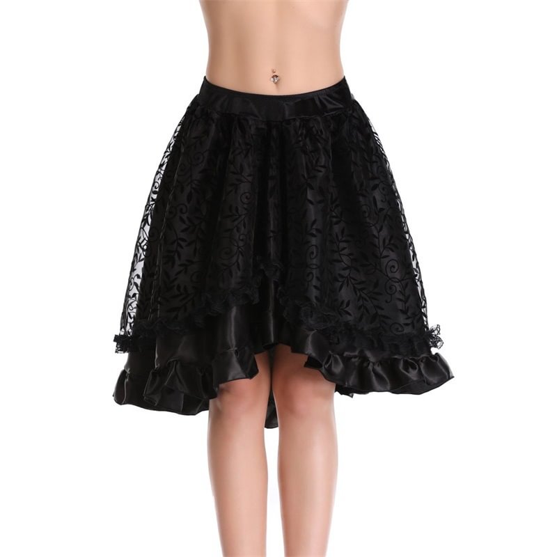 Women Gothic Skirt Lace Layered Zip Midi Skirt Novameme