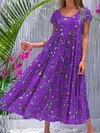 Casual Round Neck Short Sleeve Print Maxi Dress