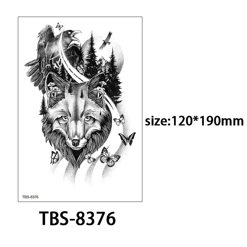 Sdrawing Forest King Animal Tattoo Sticker for Men Tiger Skull Skeleton Fake Tattoo for Women Wolf Tattoo Temporary Waterproof