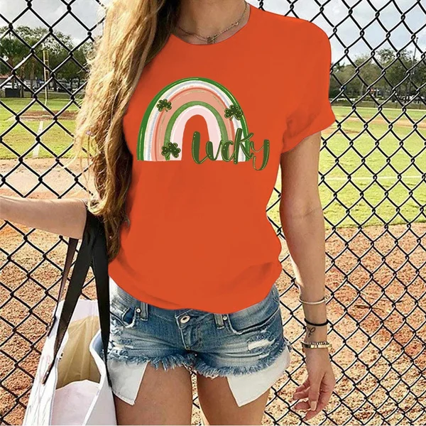 Fashion Funny Saint Patrick's Day Printed T-shirts Women Summer Casual Short Sleeved T-shirts Round Neck Tops