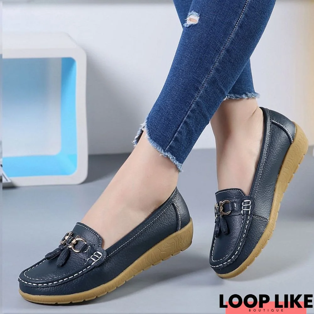 Women Flats Loafer Shoes Cut Out Leather Breathable Moccasins Shoes