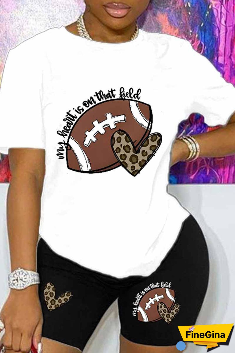 Black Casual Print Letter O Neck Short Sleeve Two Pieces