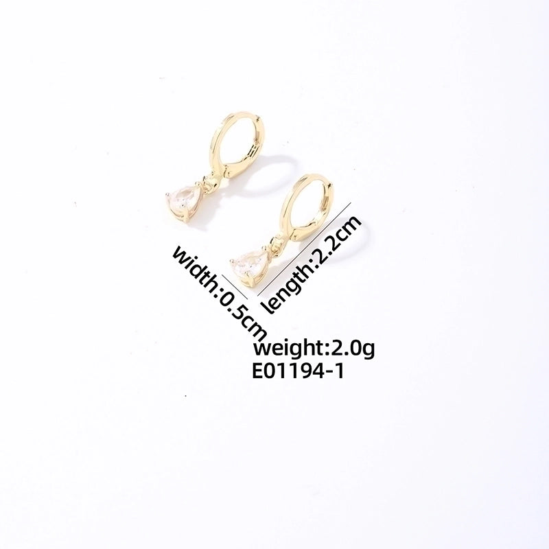 1 Pair Casual Vintage Style Minimalist Water Droplets Plating Inlay Stainless Steel Zircon White Gold Plated Gold Plated Drop Earrings