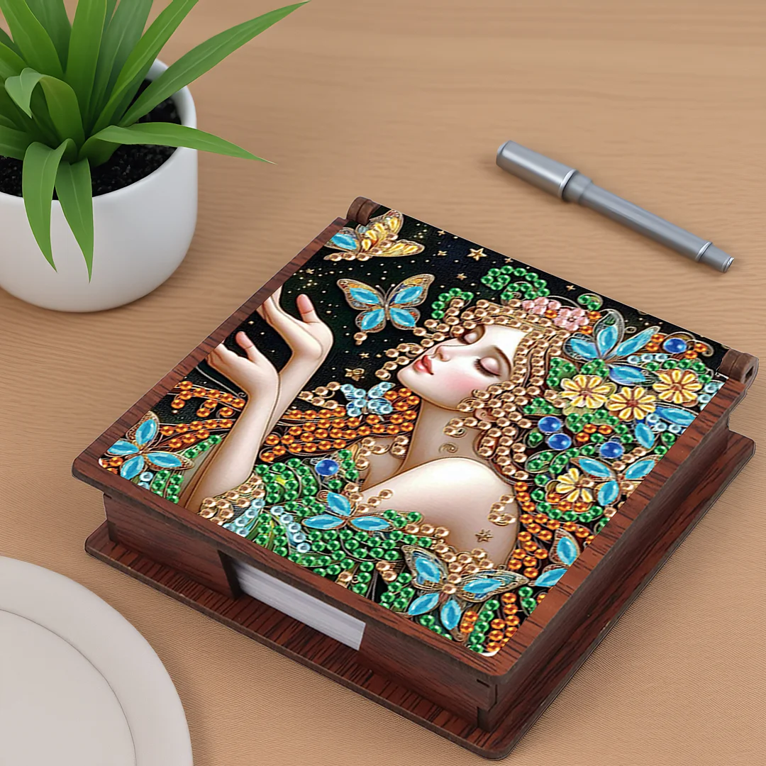 Wooden DIY Fairy Beauty 1 Diamond Painting Kit Note Box with 160 Papers Gifts