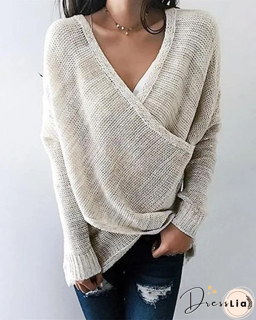 Solid Long Sleeve Casual Sweater P15179
