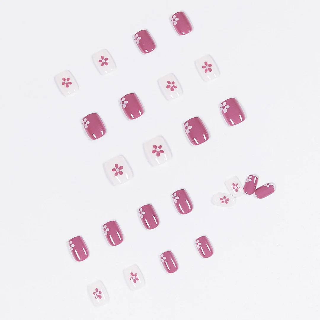 24pcs Purple Flower Fake Nails Full cover Fake Nails Glue DIY Manicure Nail Art Tools-Nail Inspo