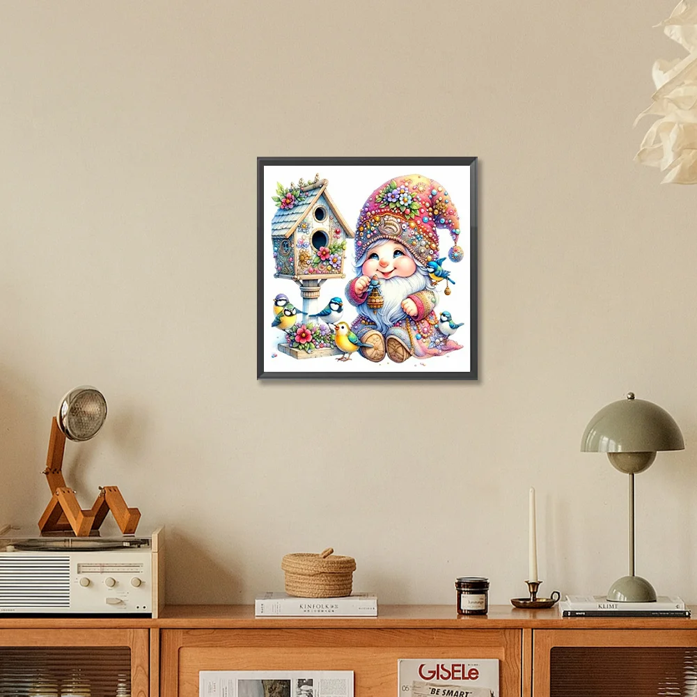 Diamond Painting - Full Round Drill - Cute Gnome Bird Nest(Canvas|30*30cm)