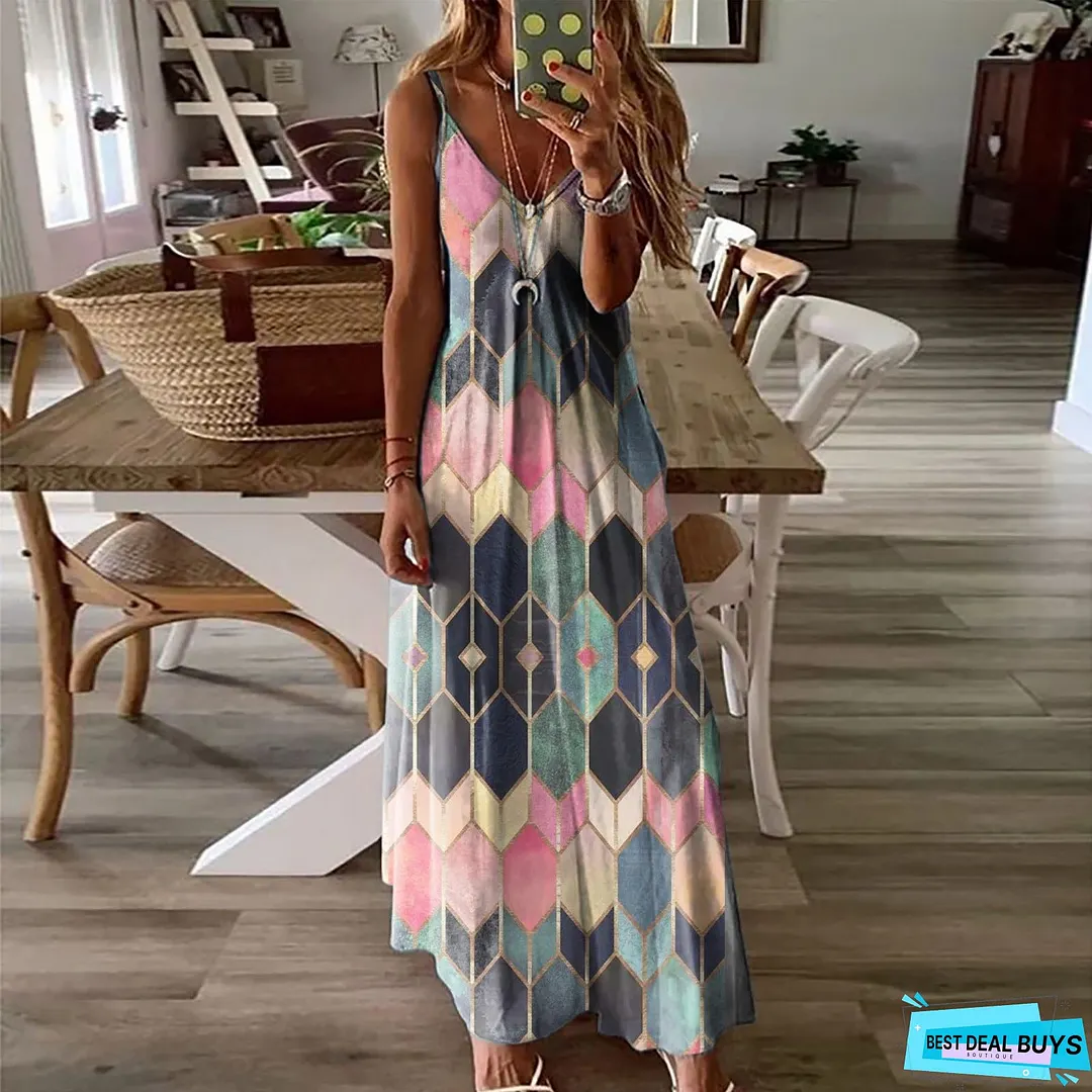 Women's Summer Casual Printed Camisole Long Dress Dresses