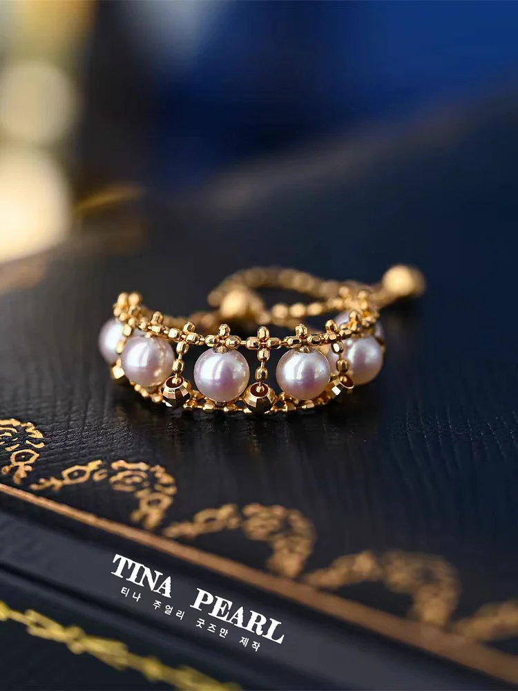 2024 tina pearls Seawater akoya 18k gold lace pearl ring