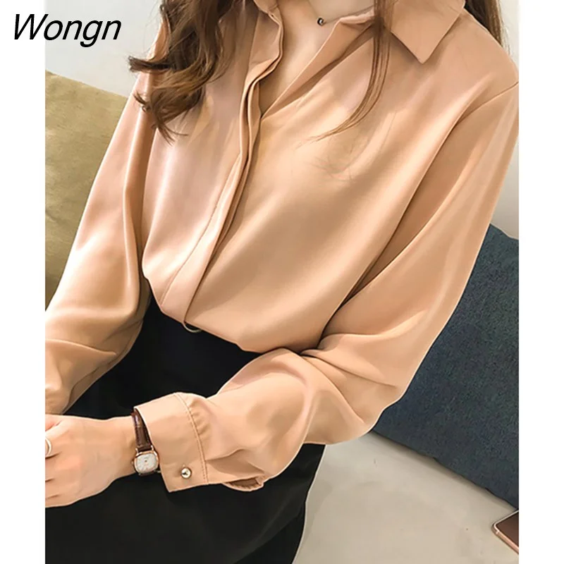 Wongn Women Elegant Chic Chiffon Blouse Spring Summer Long Sleeve Korean Harajuku Shirts Casual Solid Oversized Tops Retro Tunic2022