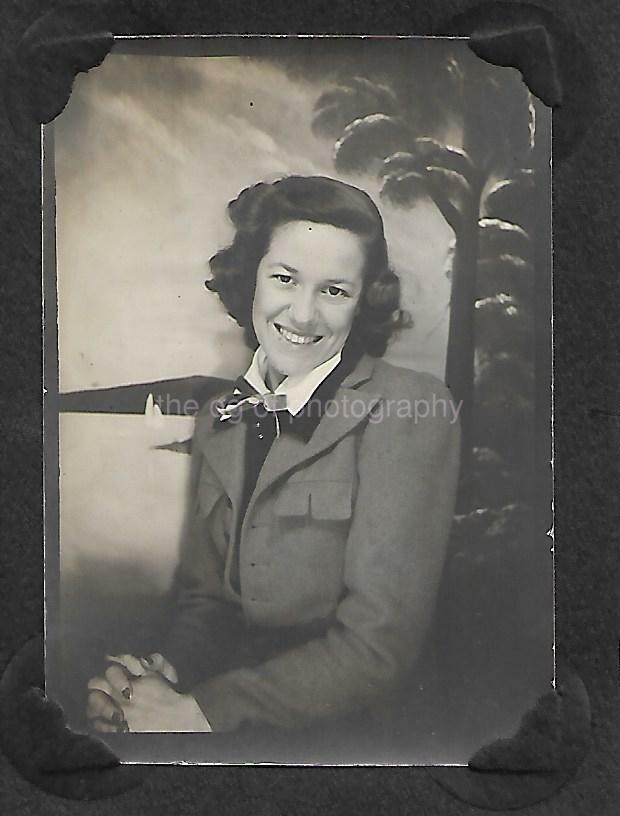 FOUND Photo Poster painting bw YOUNG WOMAN Original Portrait VINTAGE 14 16 F