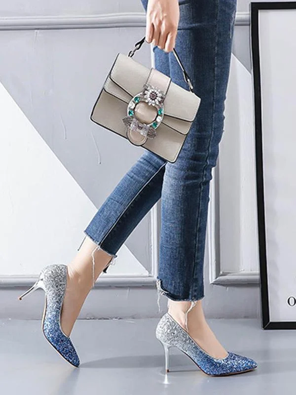 Fashion gradient sequins high point toe sexy stiletto shoes