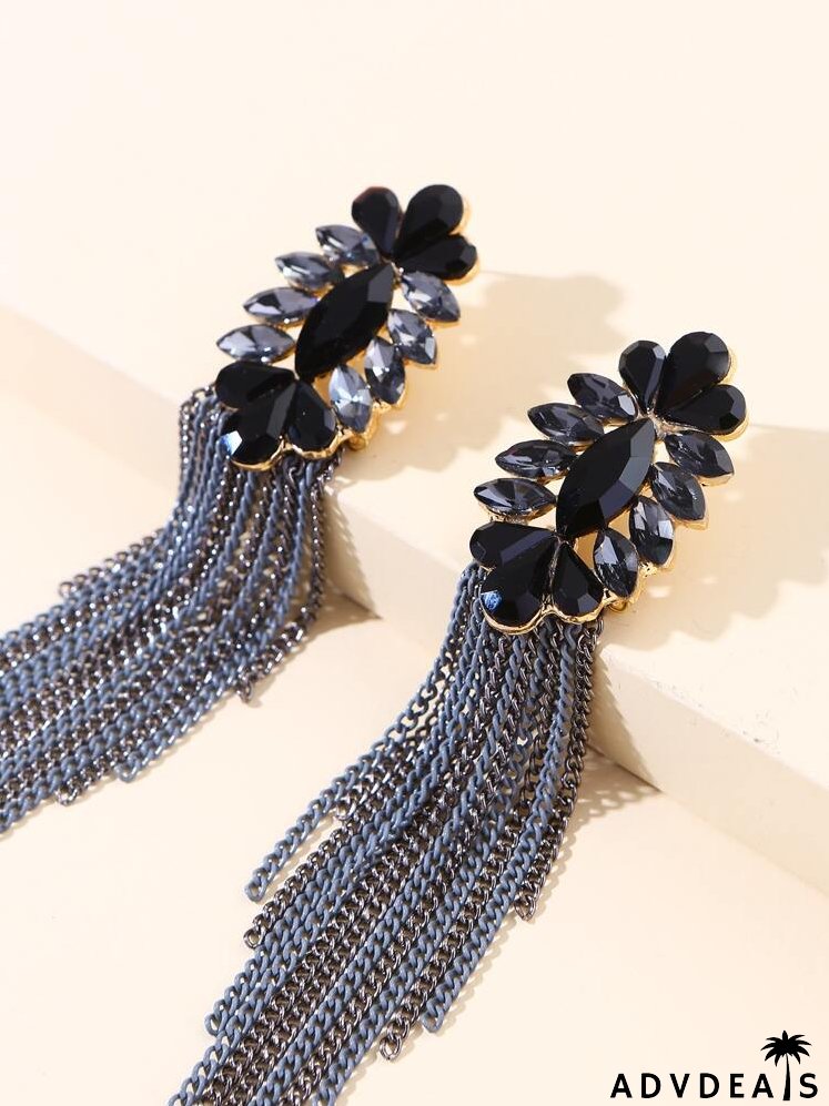 Rhinestone & Chain Tassel Decor Drop Earrings