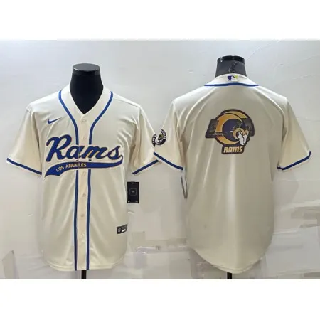 Men's Los Angeles Rams Bone Team Big Logo With Patch Cool Base Stitched Baseball Jersey