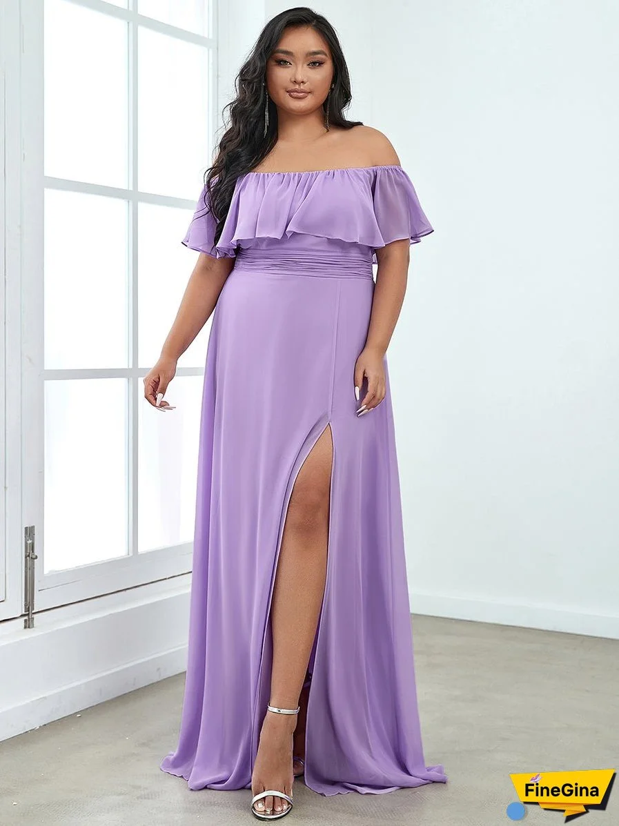 Women's Plus Size Ruffle Thigh Split Wholesale Bridesmaid Dresses