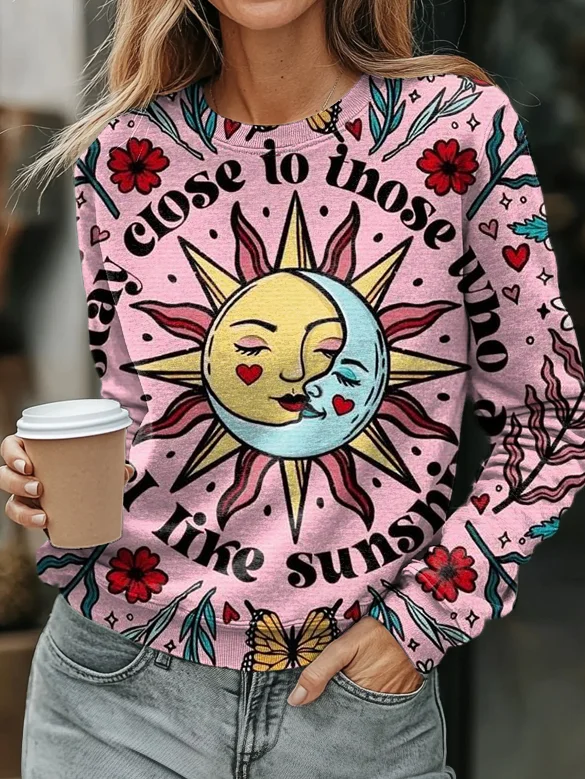 Hippie Sunflower Art Print Casual  Sweatshirt
