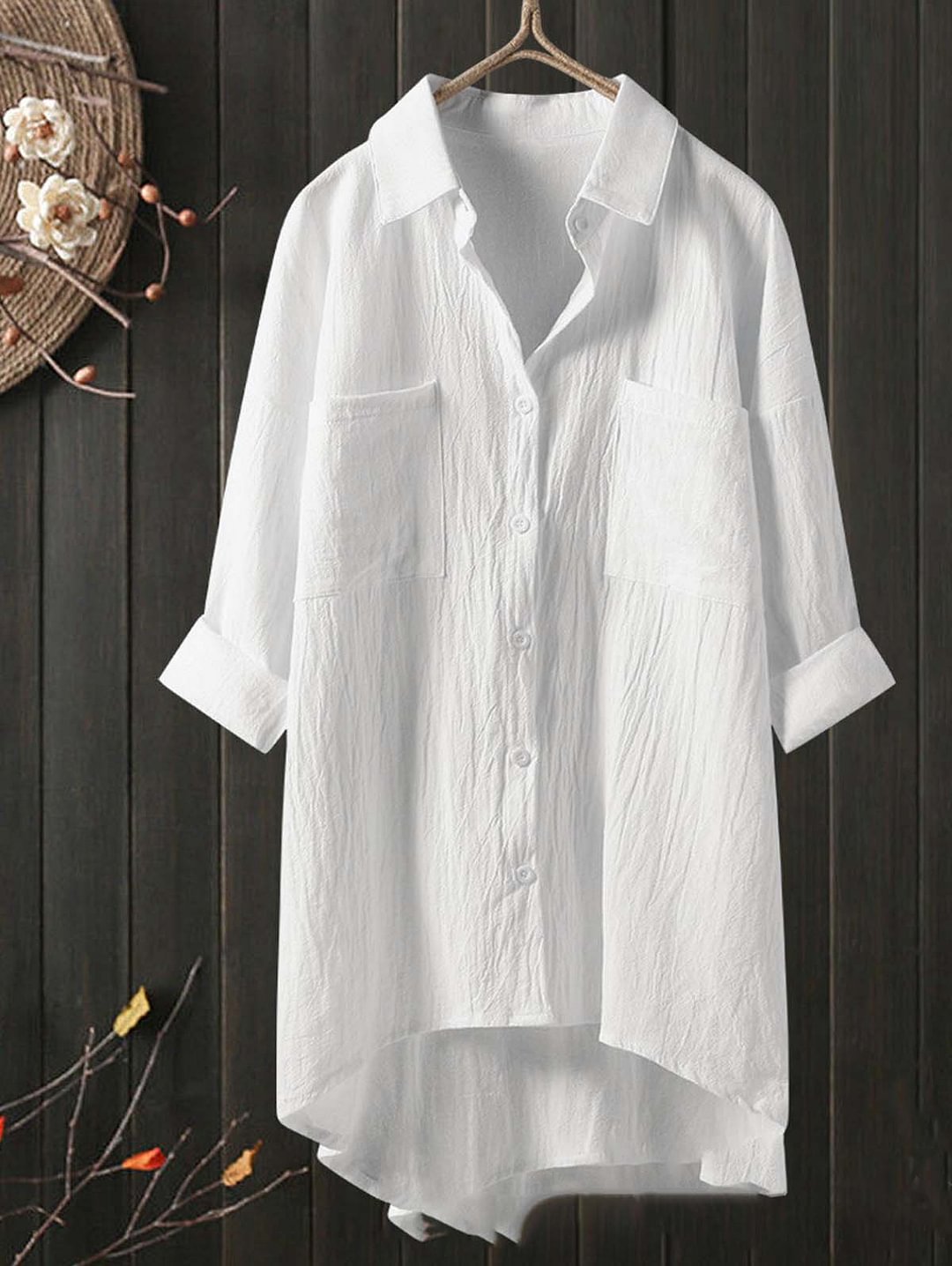 Cotton and Linen Dual Pocket Longline Shirt