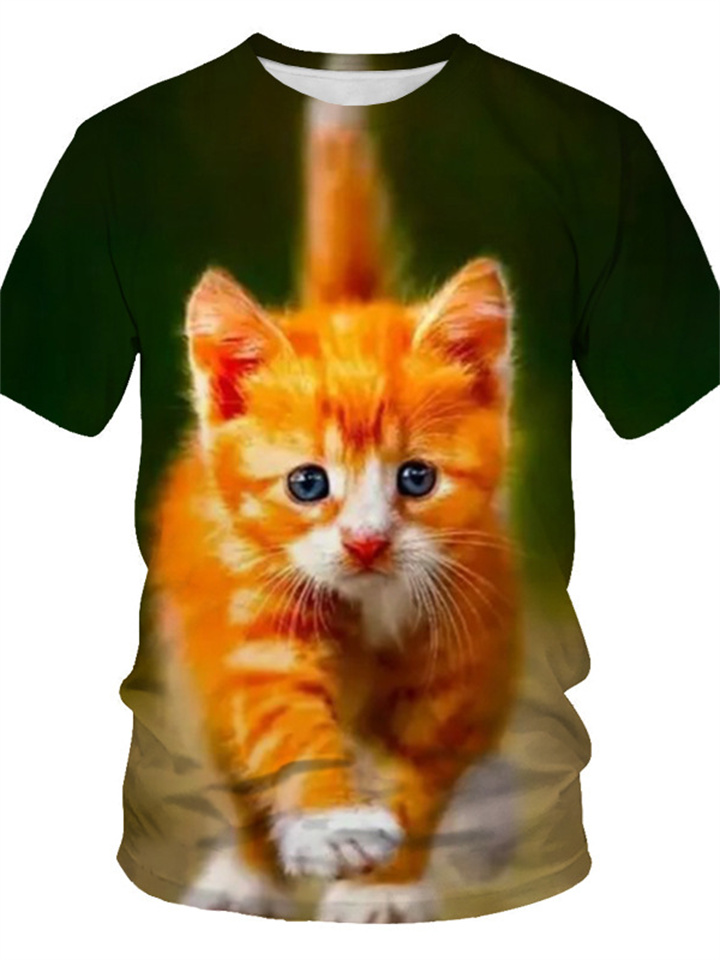 Black Short-sleeved Printed Tops Cat Pattern Men's Summer T-shirt