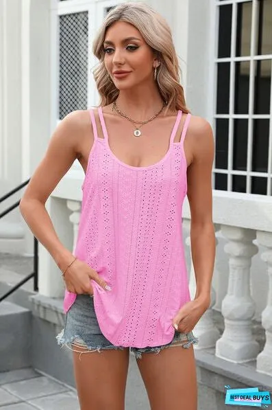 Eyelet Scoop Neck Spaghetti Strap Cami