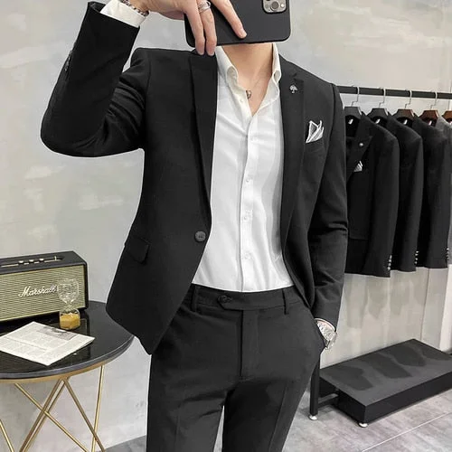 Inongge Men's Suit Jacket with Pant Formal Slim Fit Business Work Wedding Stage Tuxedo Fashion Best Men Social Dress Suit 2 Pieces Sets
