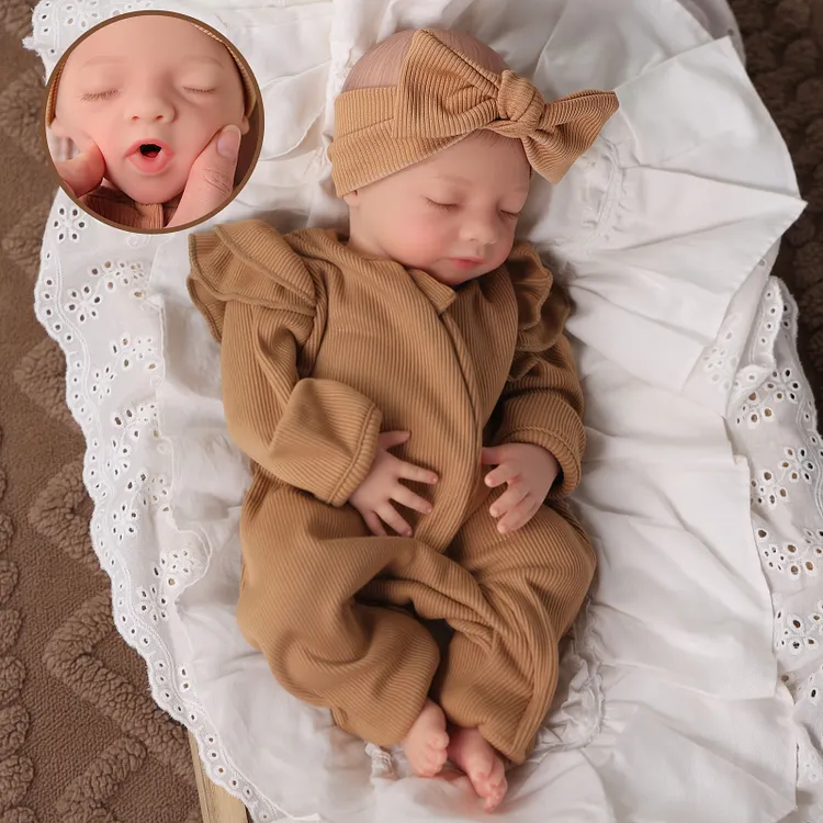 Babeside Aurora 16" Silicone Reborn Baby Girl Doll &ndash; Caramel Ribbed Ruffle Outfit Gift