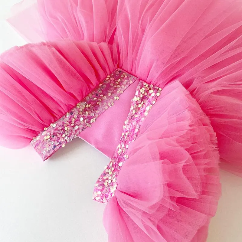 Summer Girl Dress Birthday Party Princess Dress Baby Kids Clothes Children Sequins Gown Tutu Tulle Flower Girl Wedding Dresses