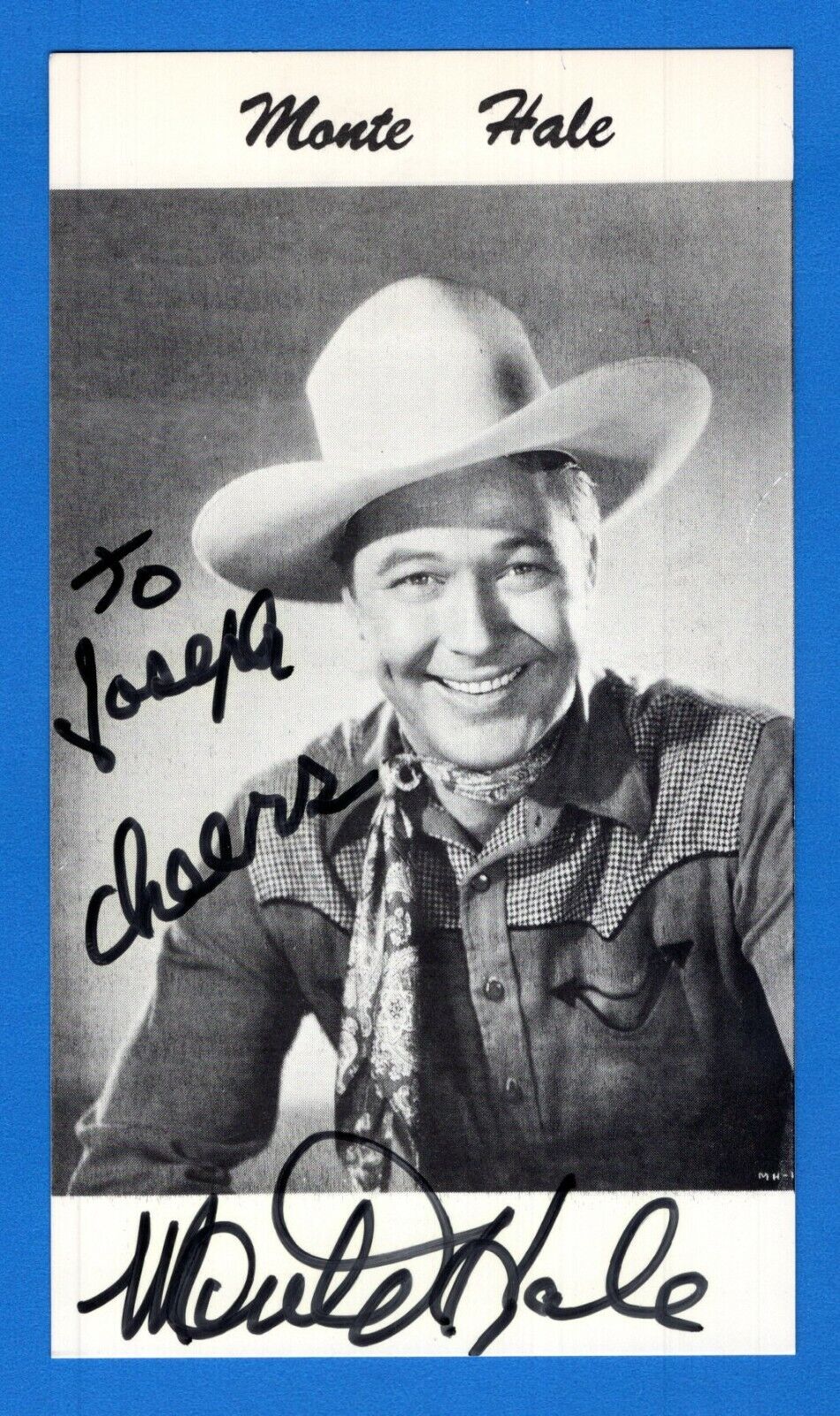 Monte Hale Western Actor Hand Signed Autograph 3x5.5 Photo Poster painting