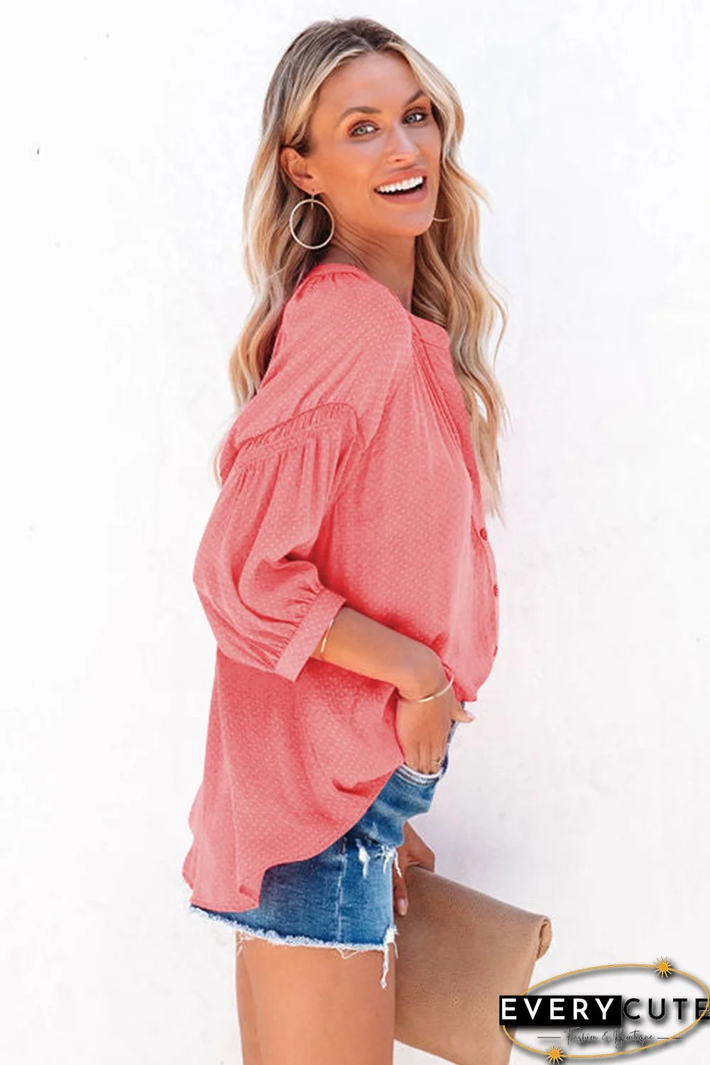 Red Boho Dotted Print Shirt with Buttons