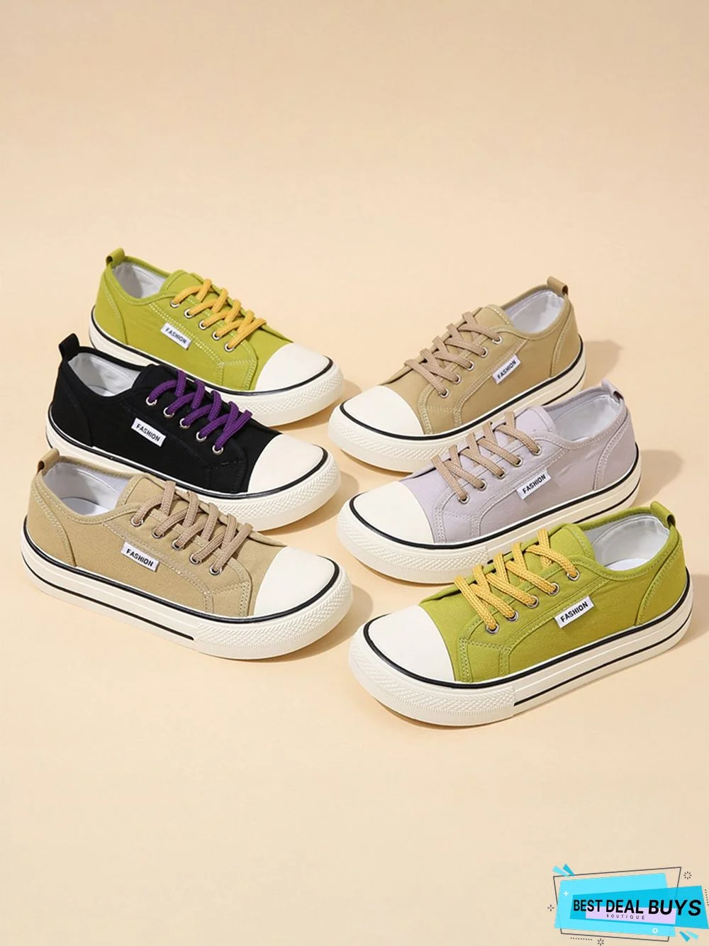 Casual Plain Color Split Joint Comfy Square Toe Lace-Up Canvas Shoes