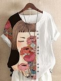 Summer Print Fashion Slim Fit Short Sleeve Blouse