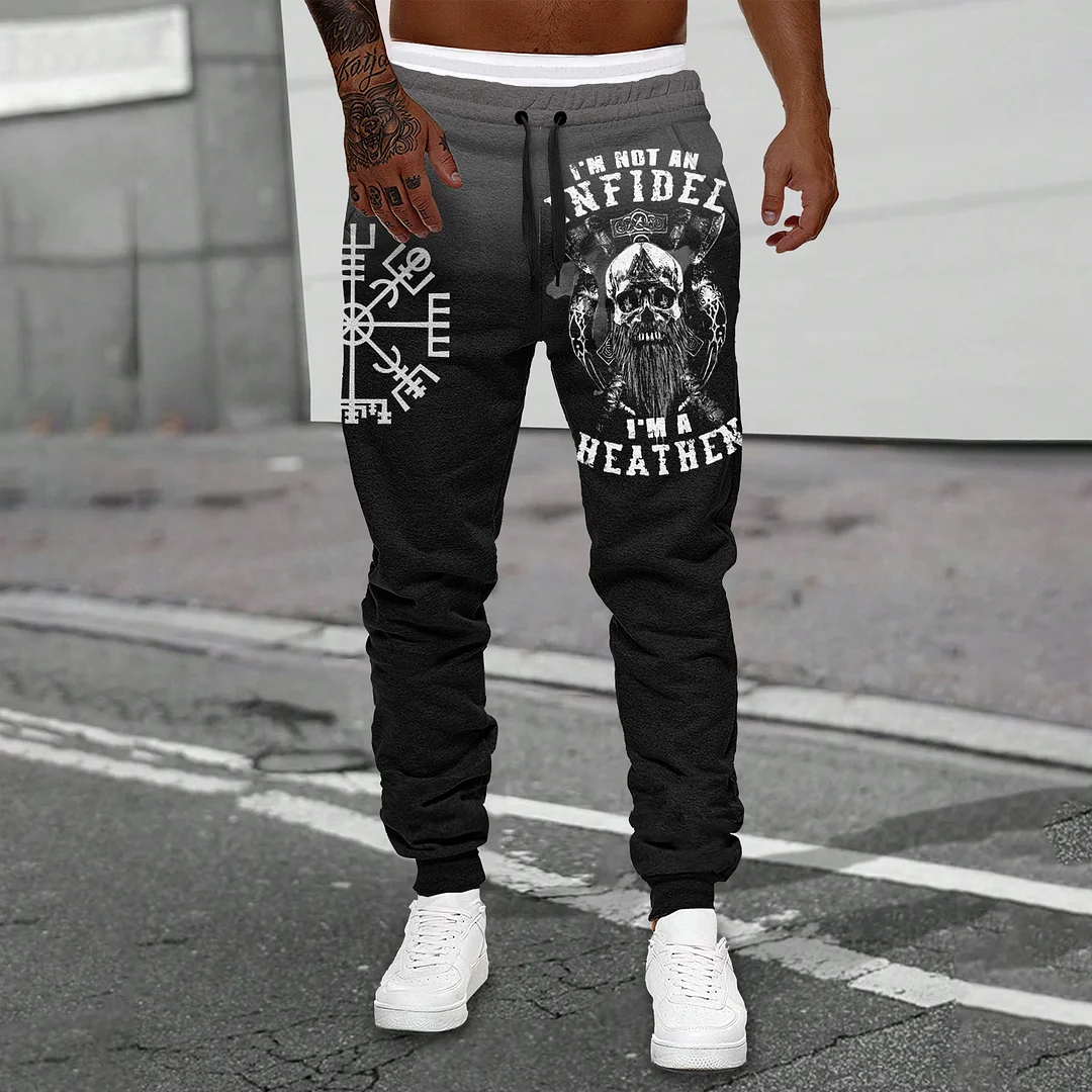 Viking Skull I’M Not An Infidel I’M A Heathen Casual Train Sweatpants