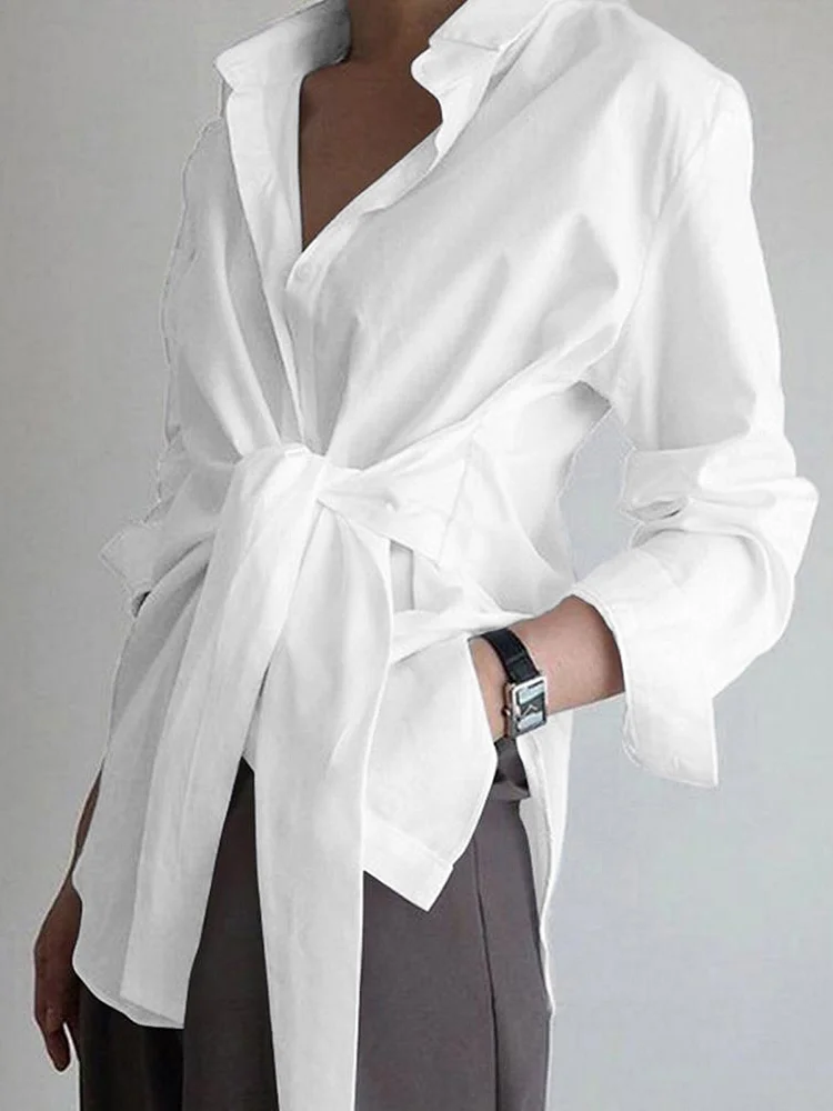 Button Down Tied Long Shirt QueenFunky