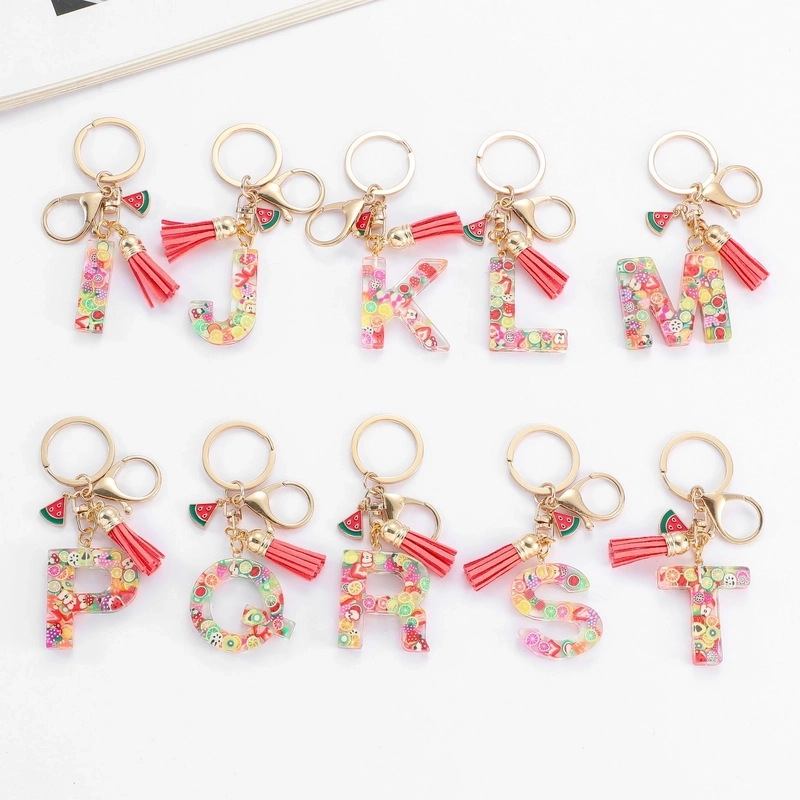 Cute Letter Tassel Watermelon Resin Unisex Keychain