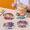 4PCS Diamond Painted Wooden Cake Placemats Insulated Dish Mats with Holder