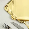 10 Pack | Metallic Gold 9" Paper Cardboard Serving Trays, Rectangle Party Platters With Scalloped Rim - 400 GSM