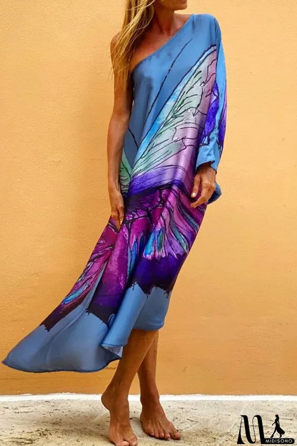 MidiSono - Floral Print One Shoulder Maxi Dress