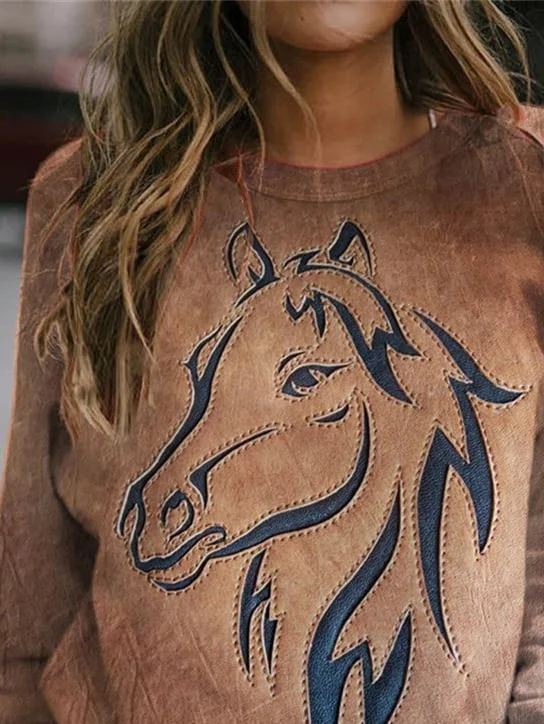 Horse print 2024 crew neck sweatshirt