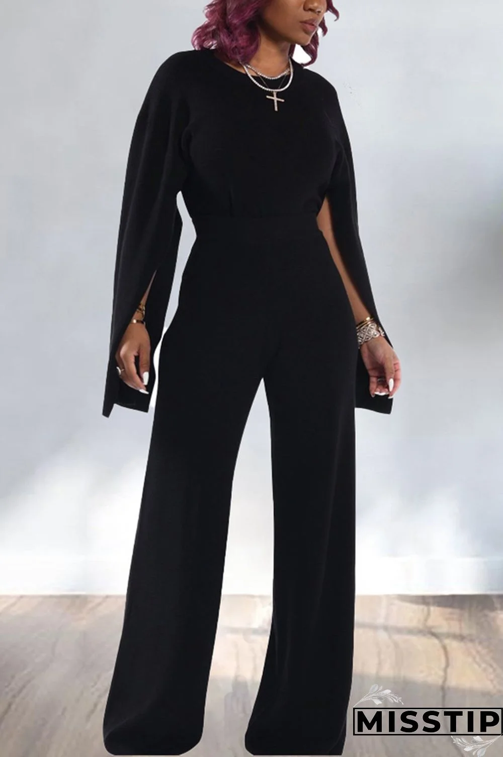 Black Fashion Casual Cuff Split Two Piece Suit