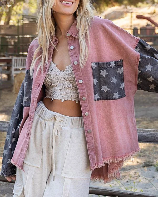Star Print Stitching Oversized Coat