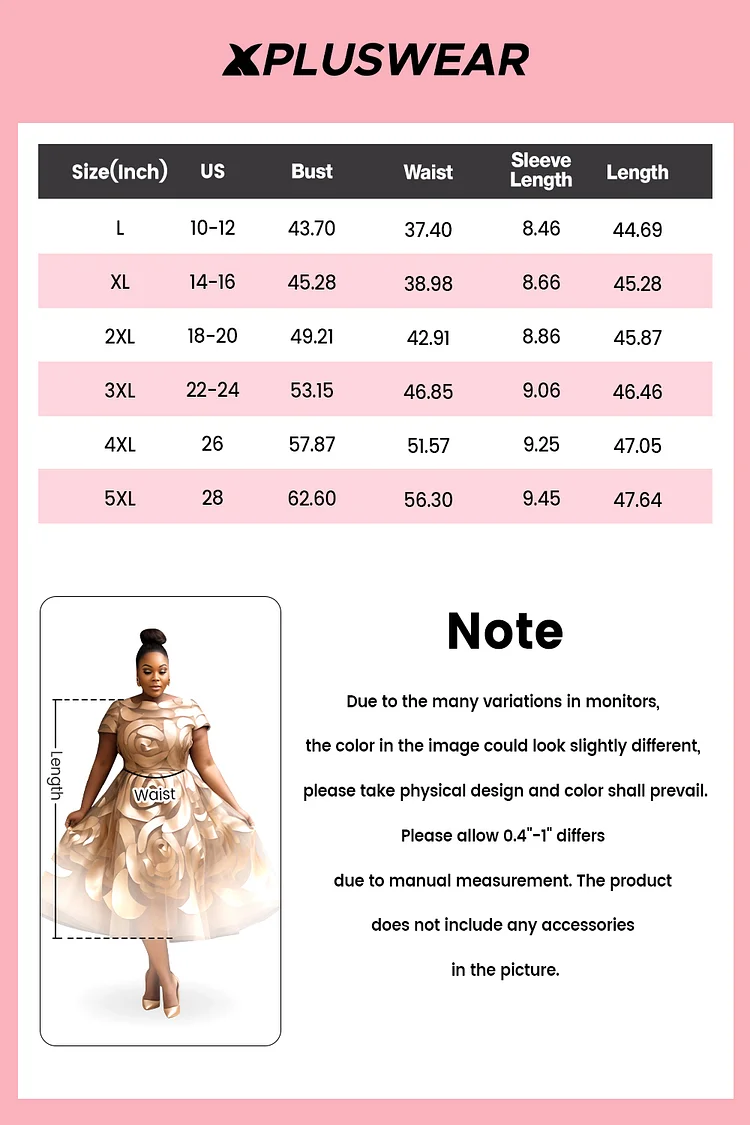 Xpluswear Design Plus Size Wedding Guest Champagne Floral Round Neck Short Sleeve See Through Elegant Midi Dresses [Pre-Order]