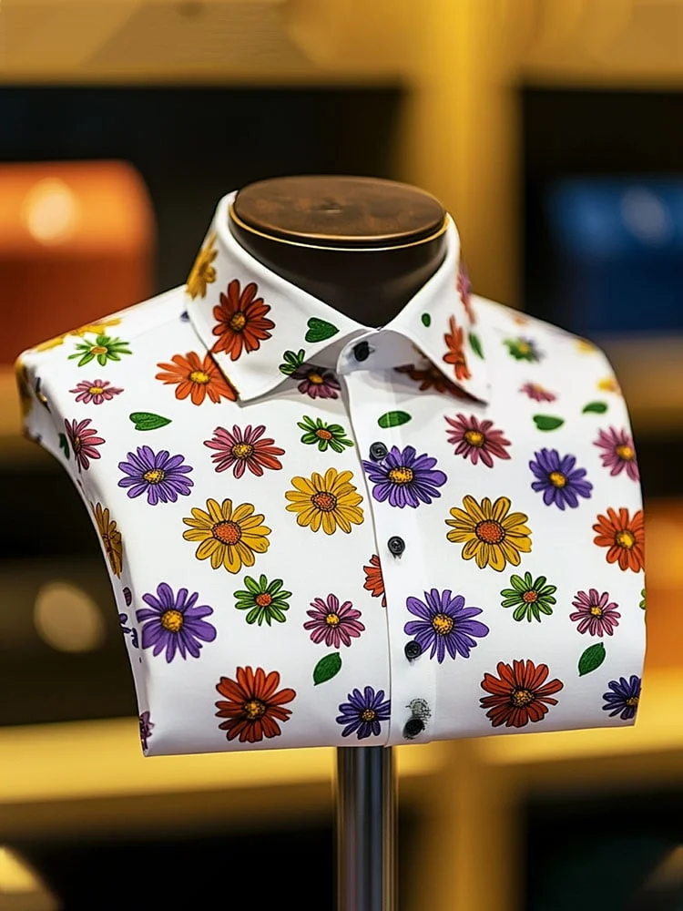 Men's Business Luxury Floral Print Short-sleeved Shirt 