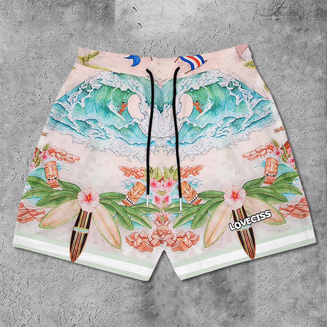Literary Retro Street Printed Pink Style Shorts