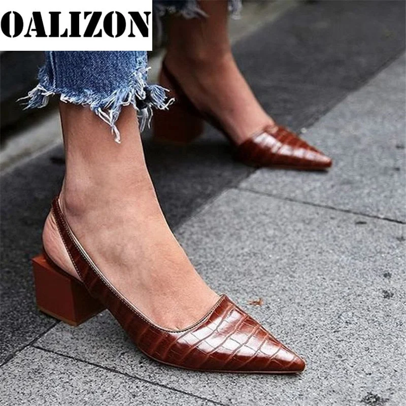 Vintage Style Summer Women Pointed Toes Pumps Mid Chunky Heels Slingback Sandals Shoes Woman Lady Female Sandals Slippers Shoes
