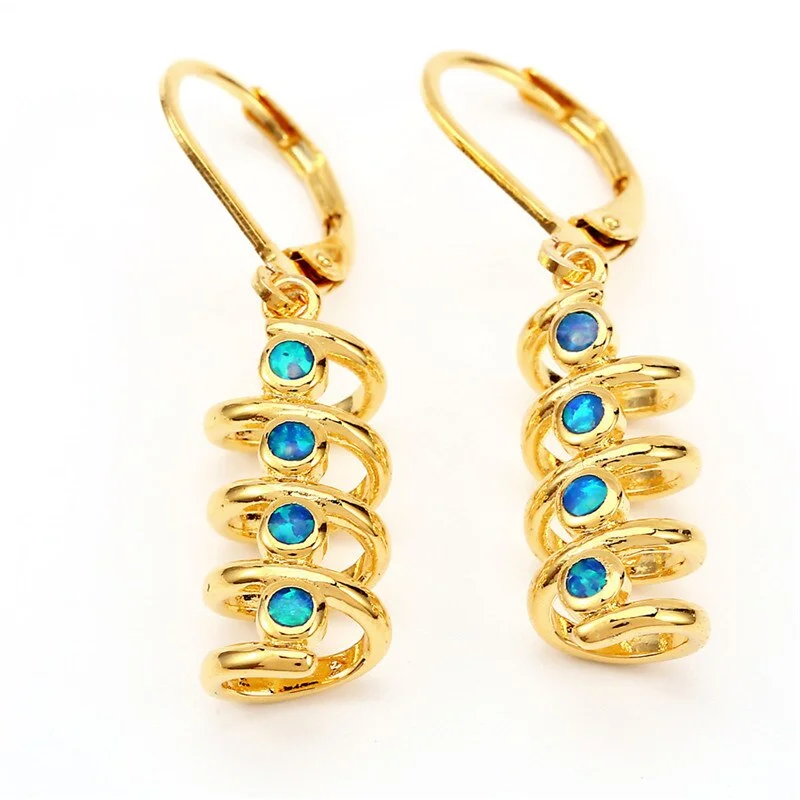 Cute Female Blue White Opal Drop Earrings Silver Color Screw Dangle Earrings Boho Long Wedding Earrings For Women