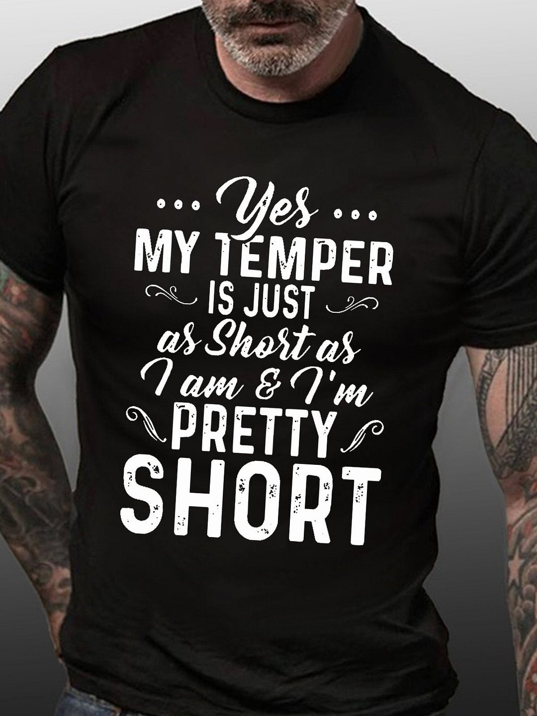 Yes my temper is just a short as I am Cotton Vintage Crew Neck Short sleeve T-shirt