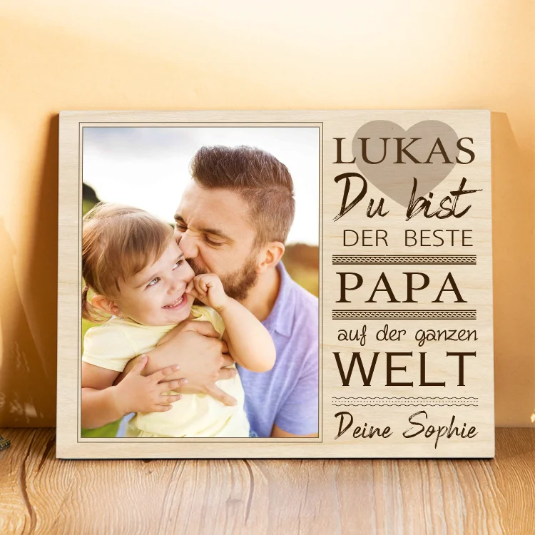 Kettenmachen Vater Holzbild - Personalisierter Name & Text & Foto Holzdekoration-Du bist der beste Papa auf der ganzen Welt