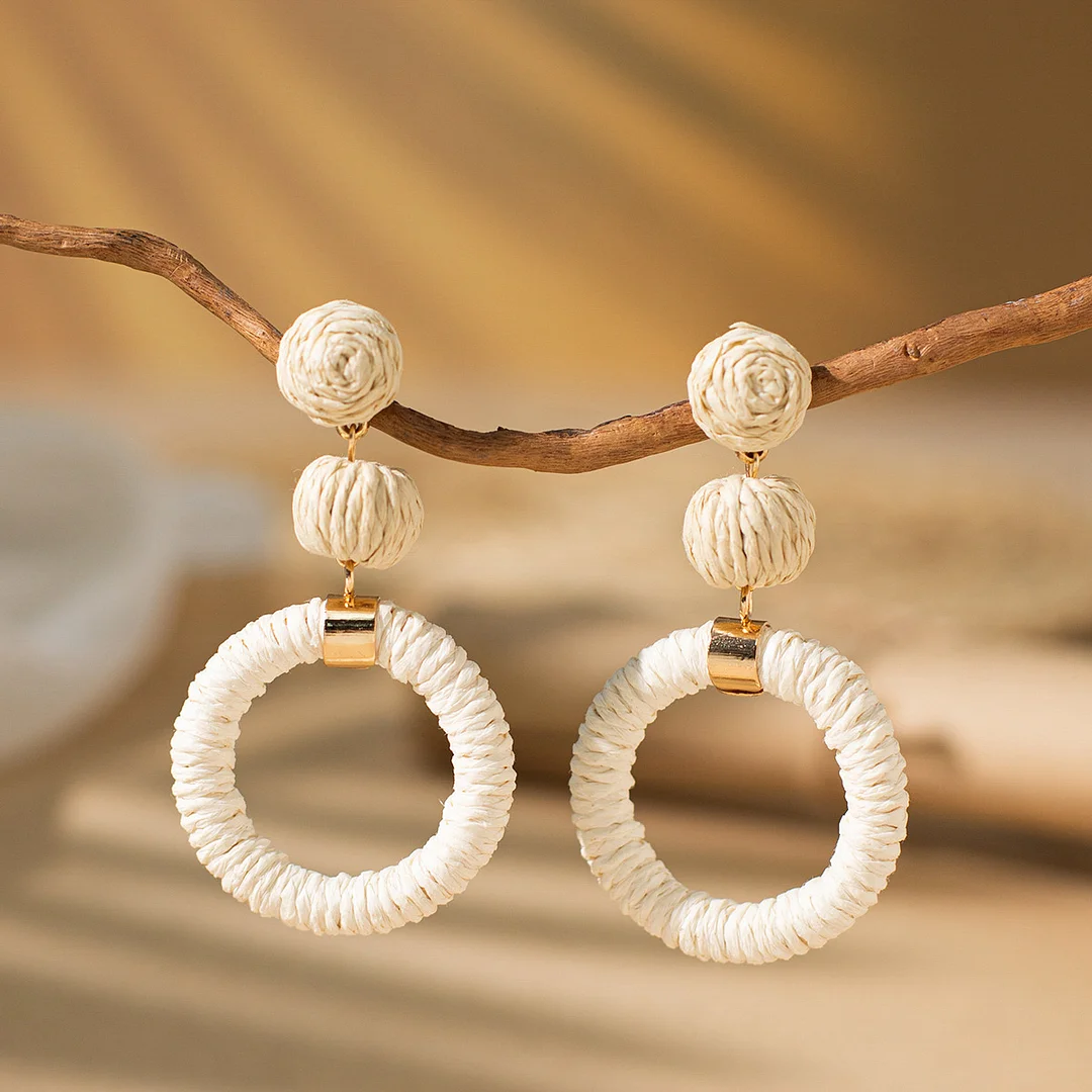 Women's Holiday Bohemian Style Raffia Hand-woven Earrings