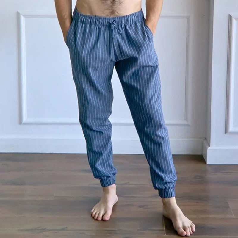 Men's Striped Blue Linen Trousers