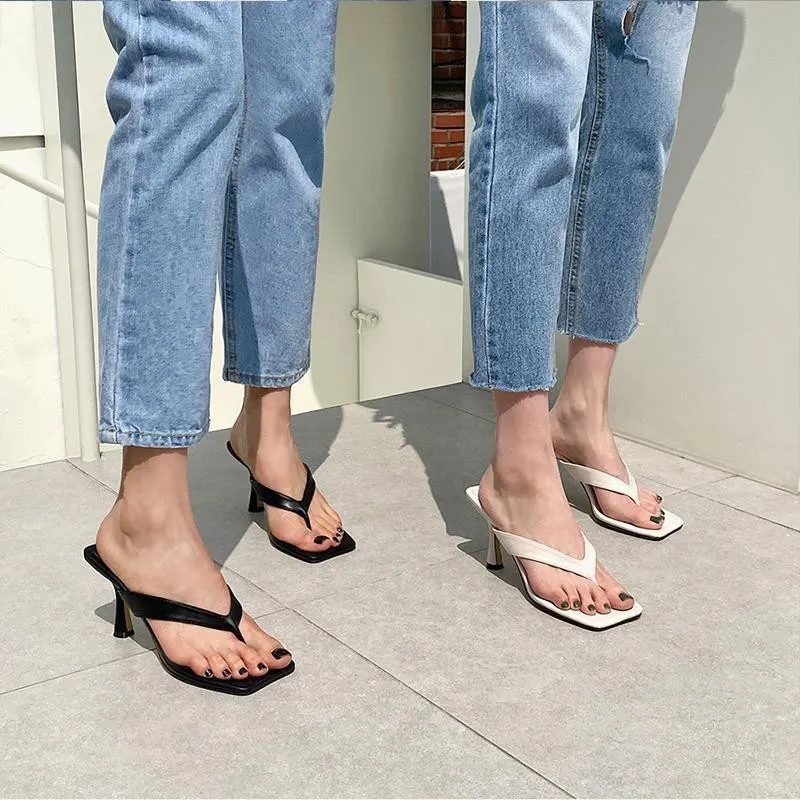 Breakj Breakj Women's 2025 Summer New Square Head Net Red Sexy Fine Heeled Rice White High Heels