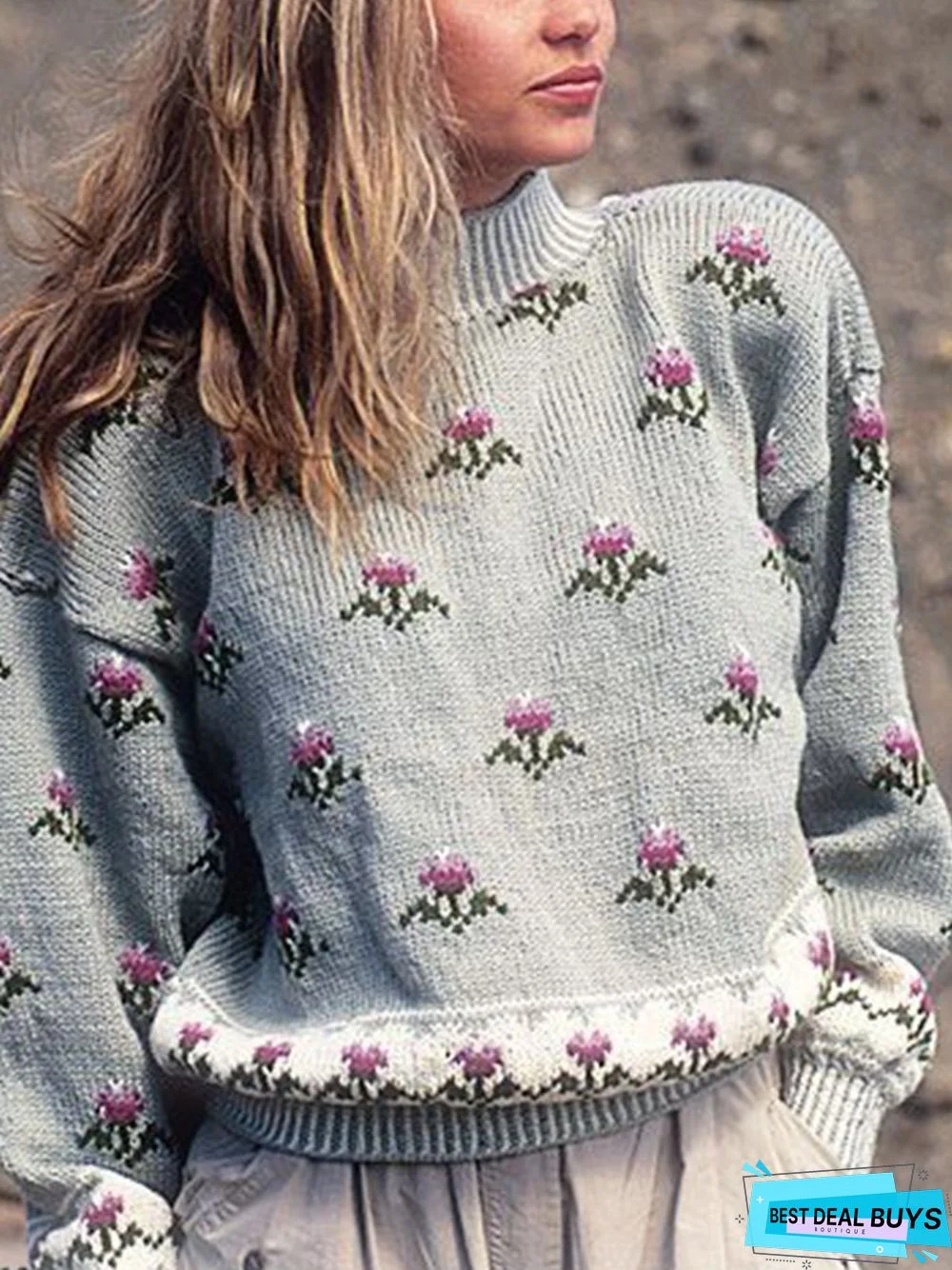 Knitted Crew Neck Long Sleeve Sweater